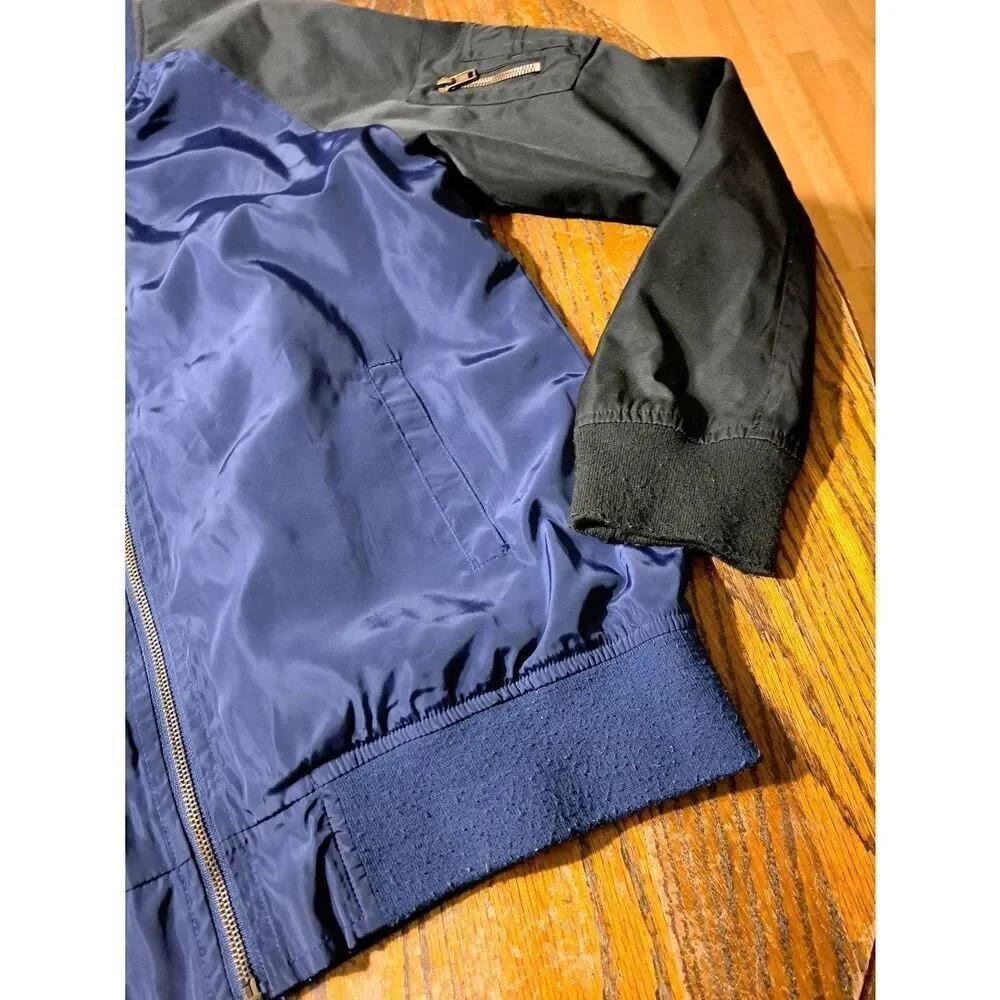 Large The Narrows Black Blue Retro Zip Windbreaker Jacket Lined w Pockets